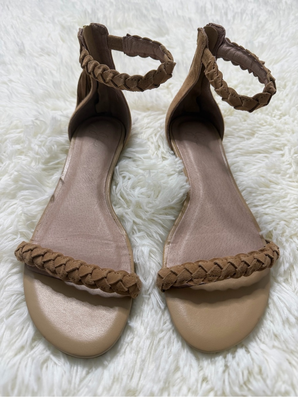 Joie Amina Bare Braided Tassel Tan Sandals Size 37.5 Feminine Boho Summer Casual
